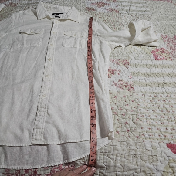 Michael Kors Classic Fit White Cotton Linen Buttondown Mens Shirt Large - Picture 6 of 14